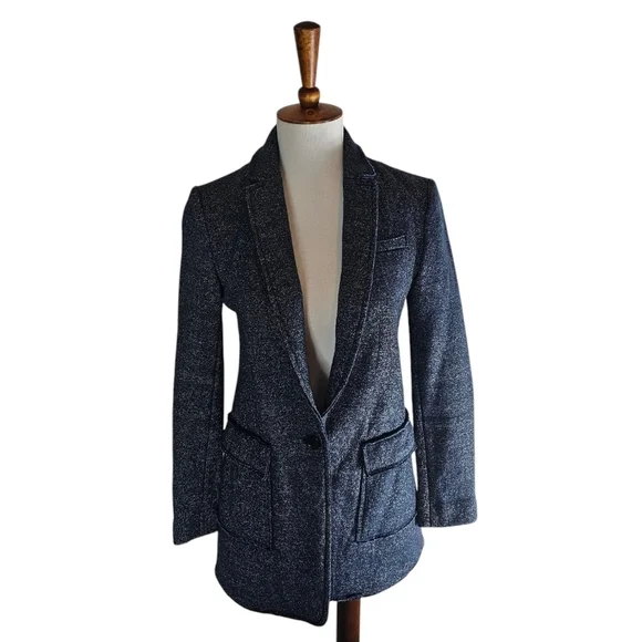 Banana Republic Wool Casual Blue Blazer Jacket 2 Petite Preowned - Picture 2 of 9